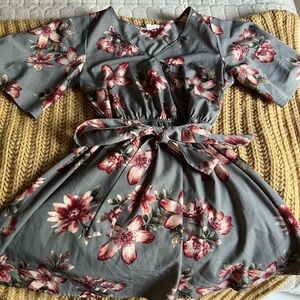 Floral Gray Dress with Pink Accents